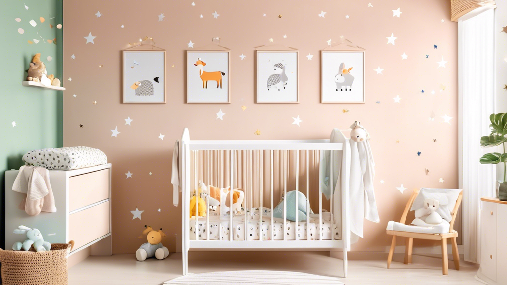 Baby nursery with a white crib, animal-themed decor, and soft toys. Focus on clean, cozy cot sheets to highlight baby health care.