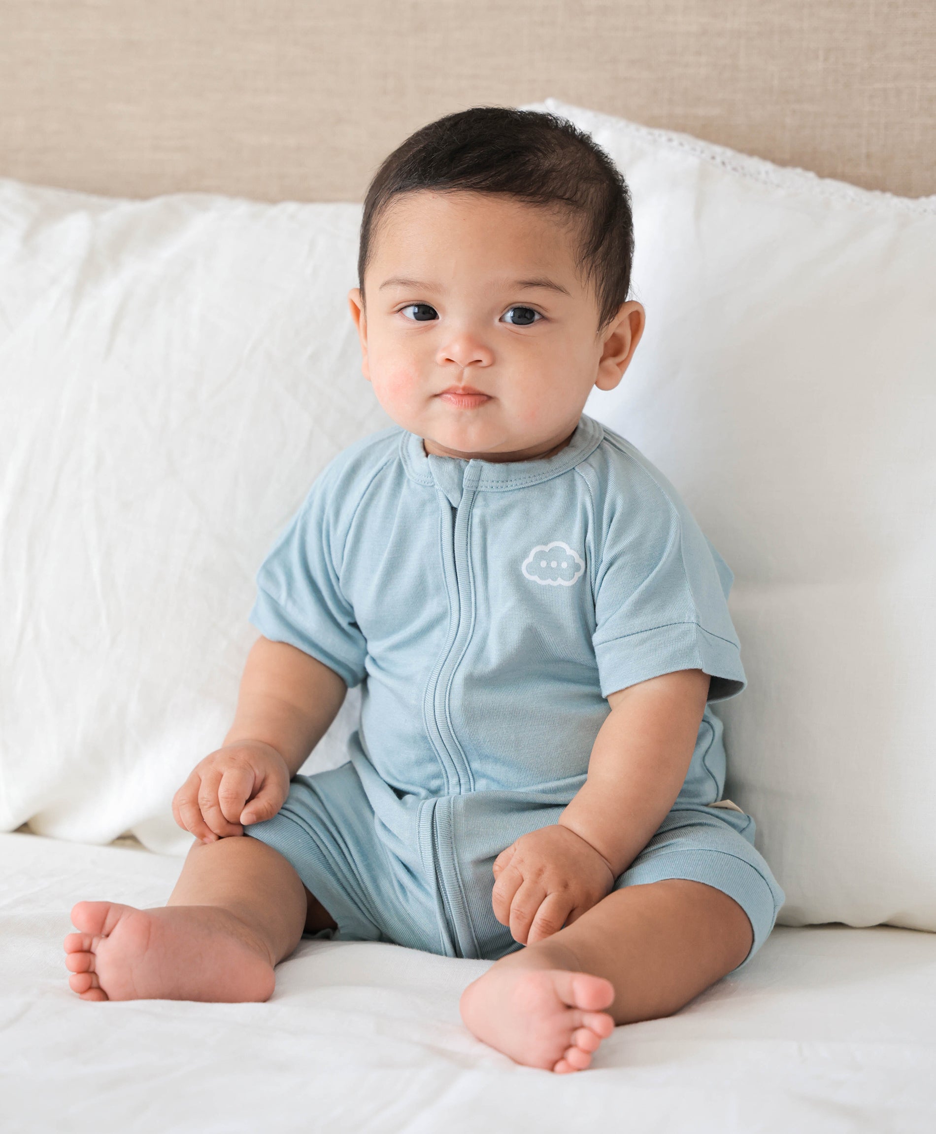 Bamboo zip romper - Dusk blue
