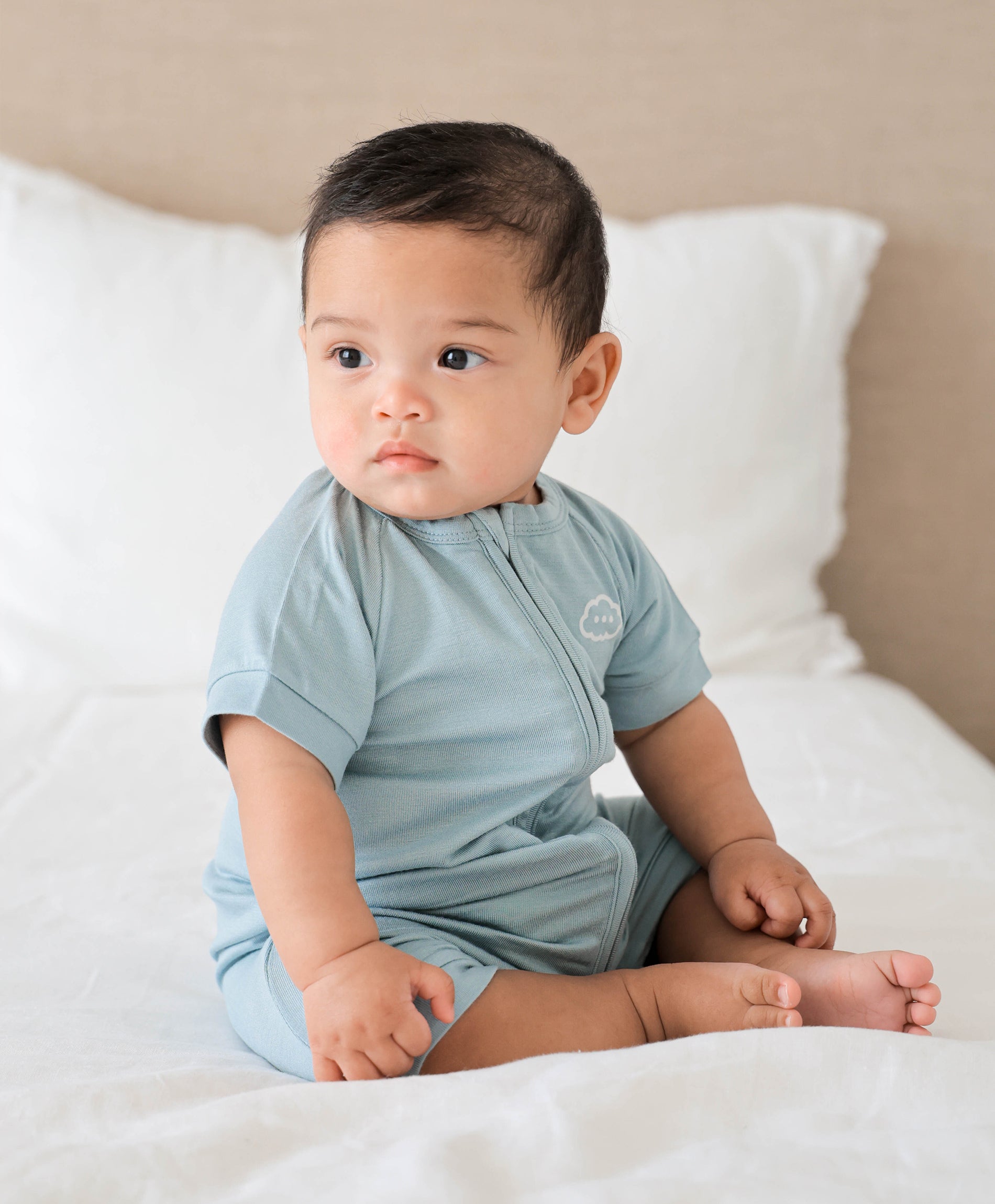 Bamboo zip romper - Dusk blue