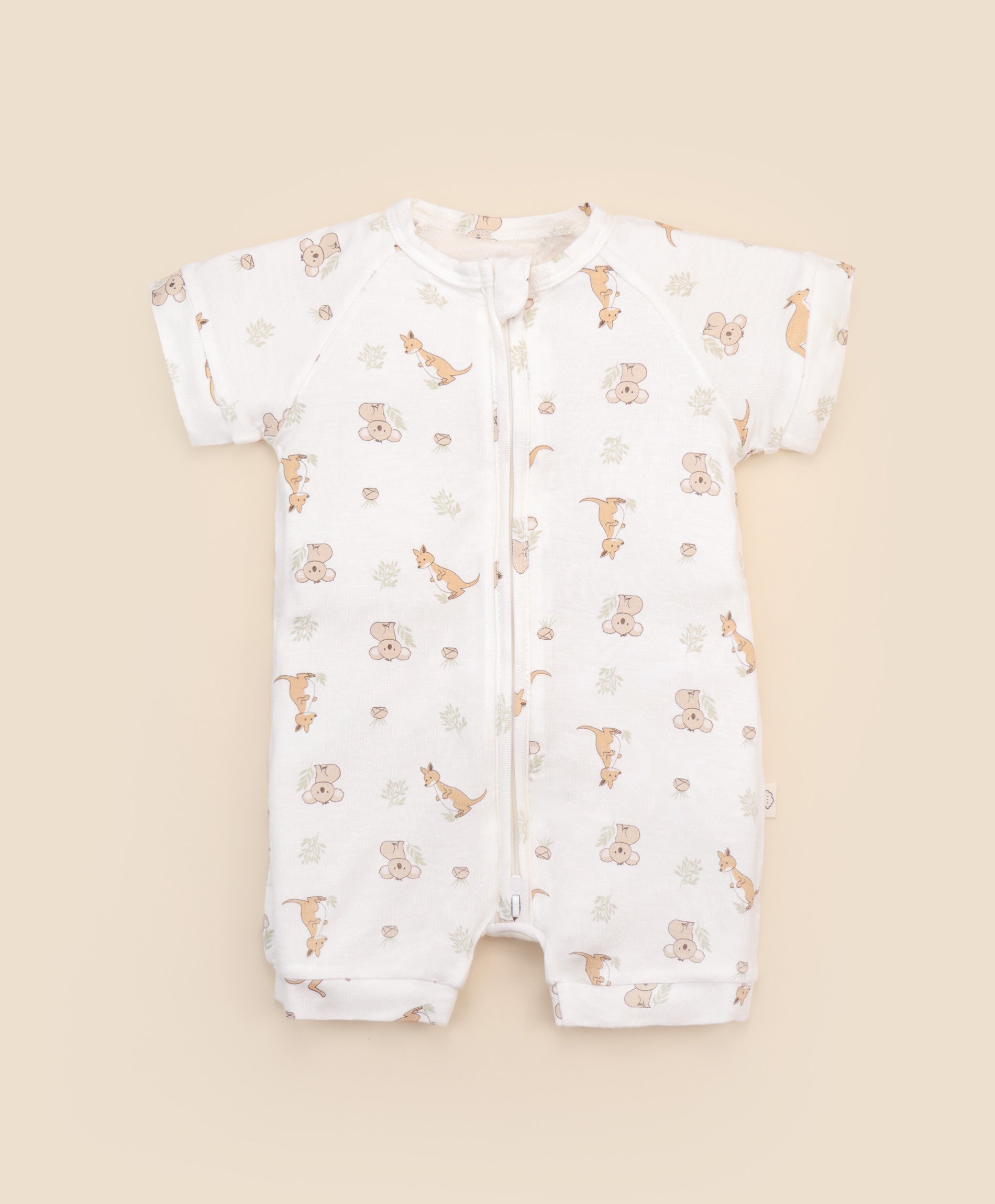 Bamboo zip romper - Kangaroo & koala