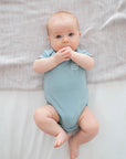 Bamboo short sleeve bodysuit - Dusk blue