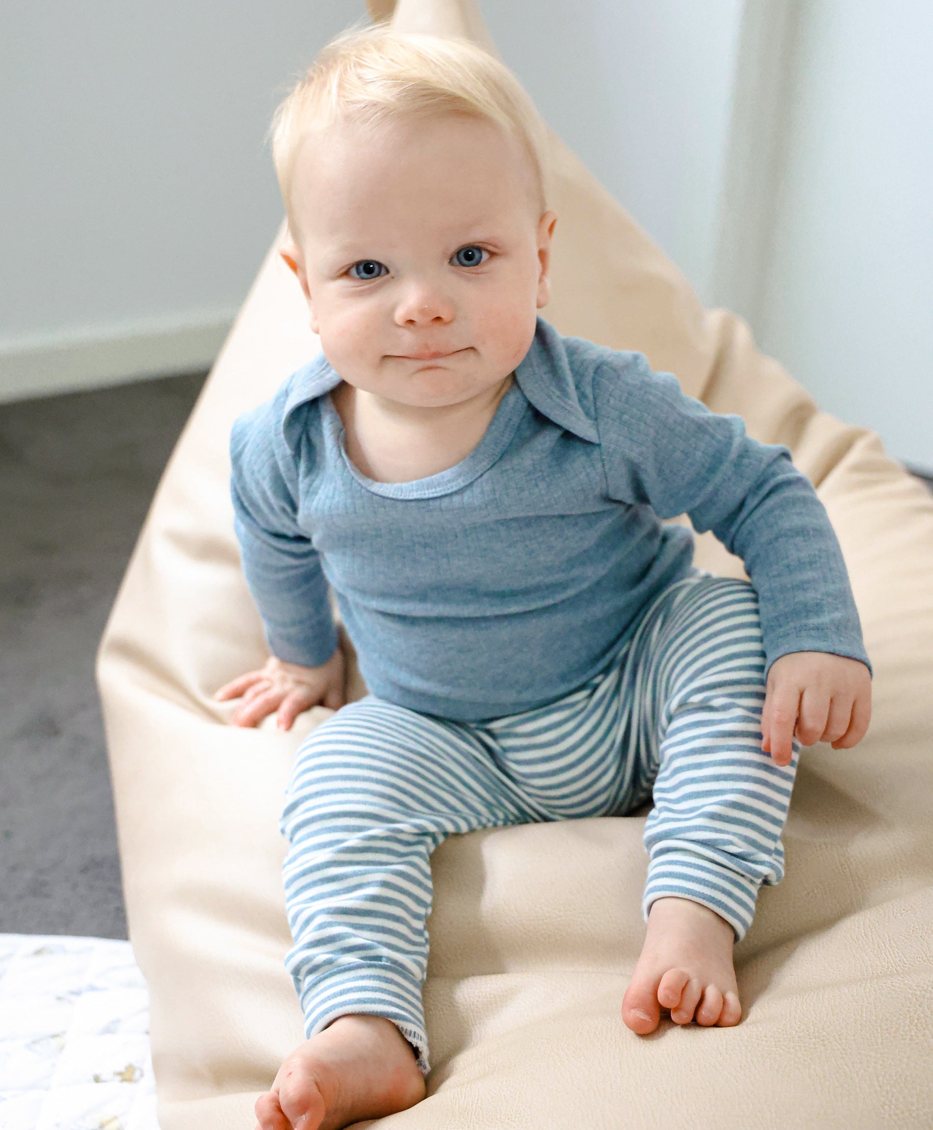 Comfy Baby Leggings - Heather Blue stripes Lūmmi in Colour™ Babywear