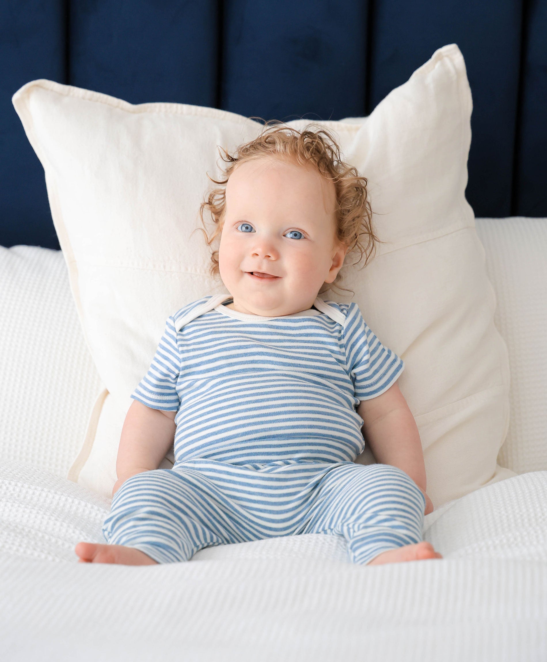 Comfy baby short sleeve bodysuit - Blue stripes Lummi in Colour Babywear