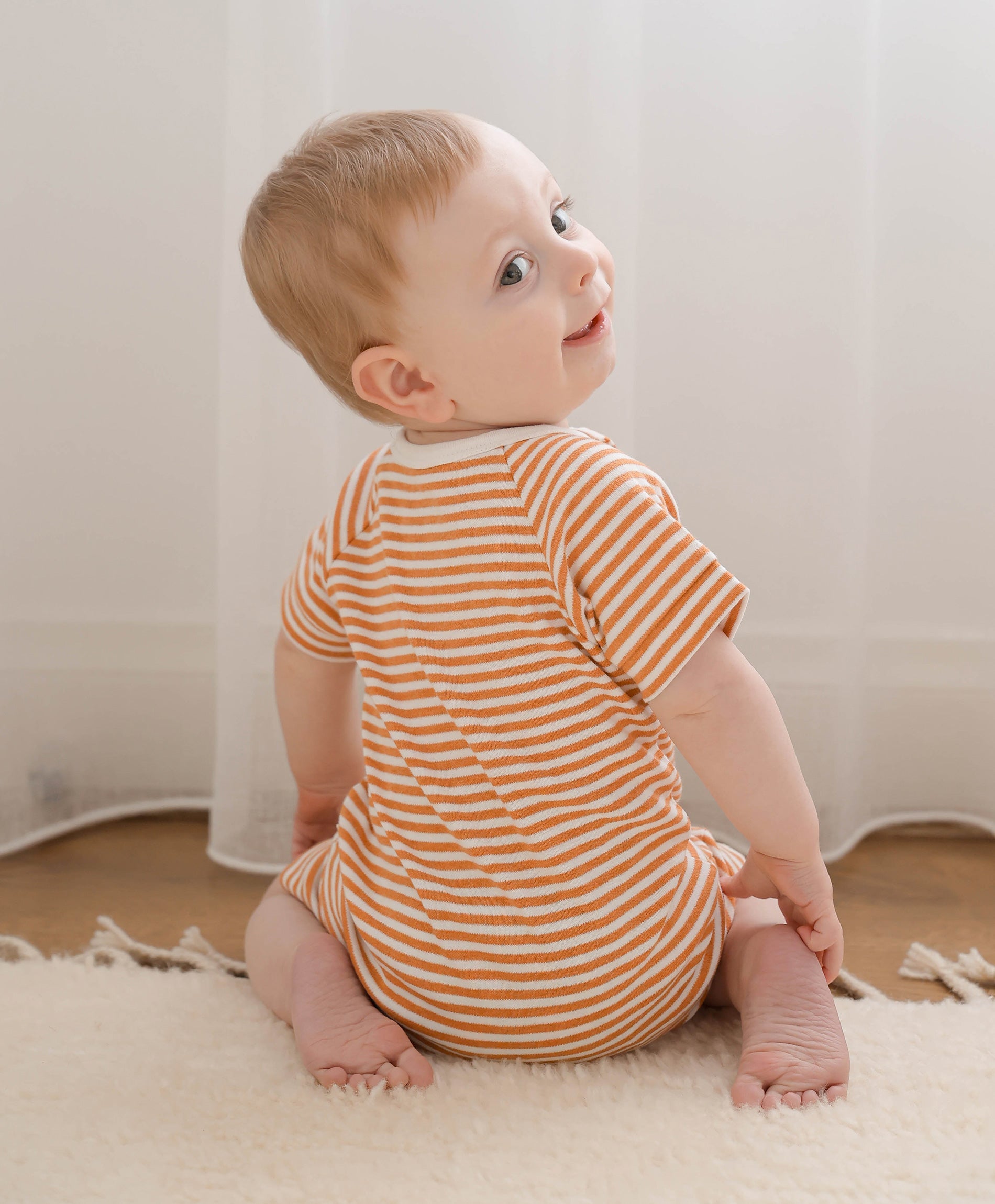 Comfy baby zip romper - Caramel stripes Lummi in Colour Babywear