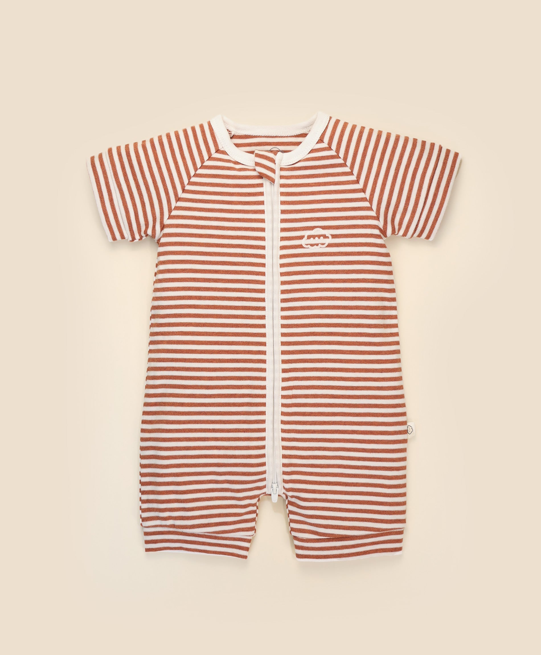 Comfy baby zip romper - Chestnut stripes Lummi in Colour Babywear