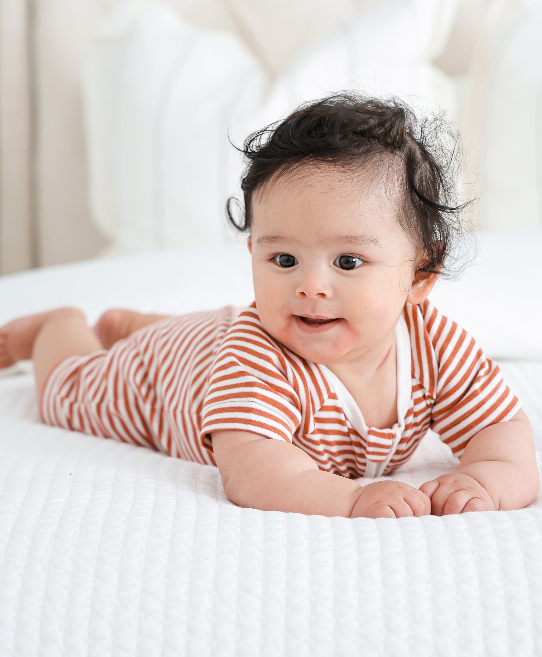 Comfy baby zip romper - Chestnut stripes Lummi in Colour Babywear