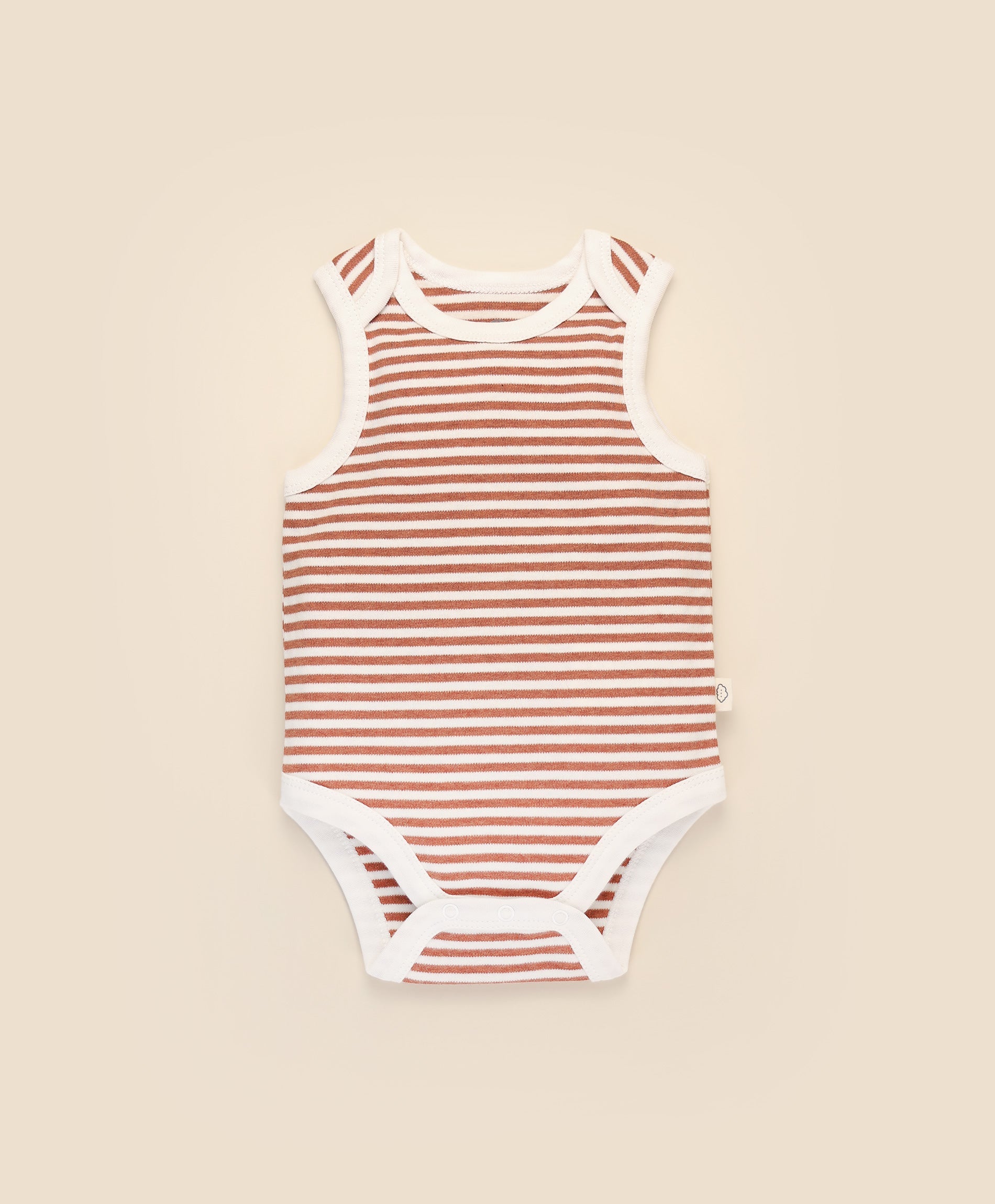 Comfy baby singlet bodysuit - Chestnut stripes Lummi in Colour Babywear