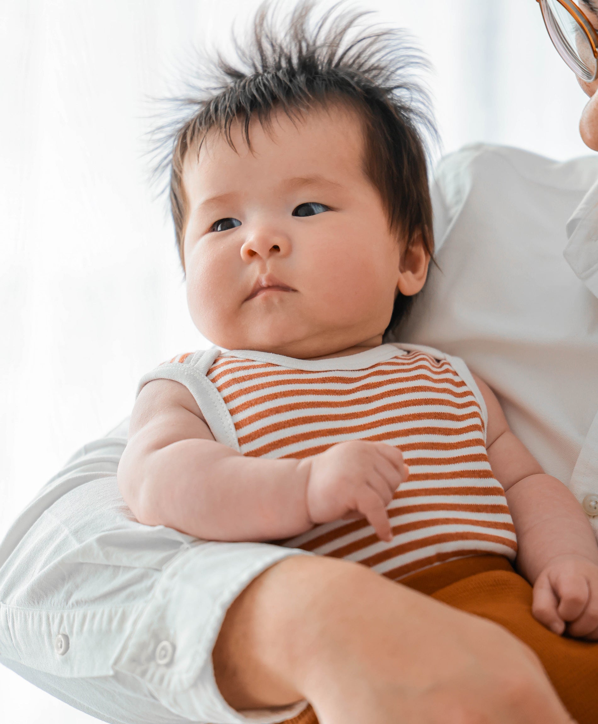 Comfy baby singlet bodysuit - Chestnut stripes Lummi in Colour Babywear