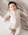 Comfy Baby Zip Growsuit - Oat stripes Lummi in Colour Babywear