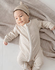 Comfy Baby Zip Growsuit - Oat stripes Lummi in Colour Babywear