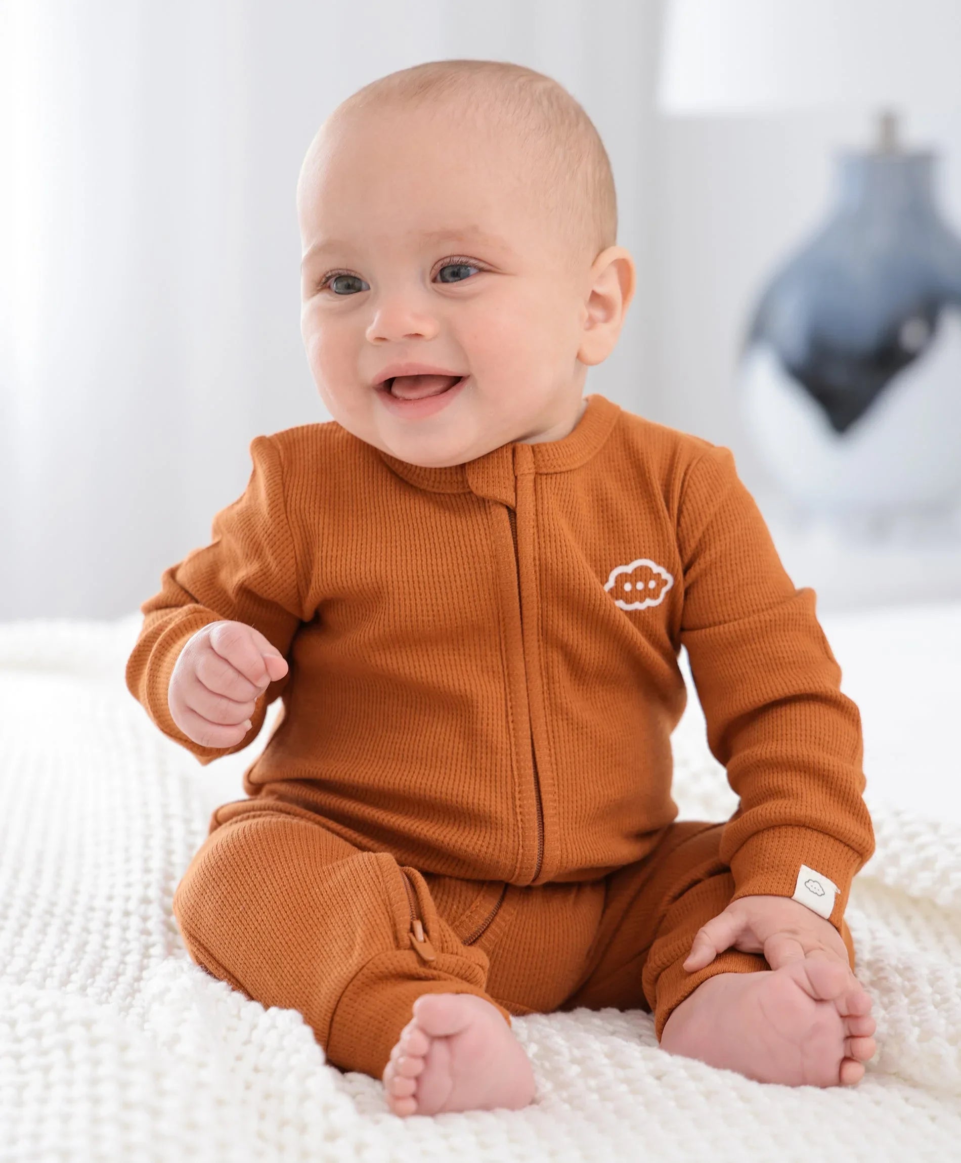Organic Cotton Waffle Growsuit - Ginger – Lūmmi in Colour Babywear