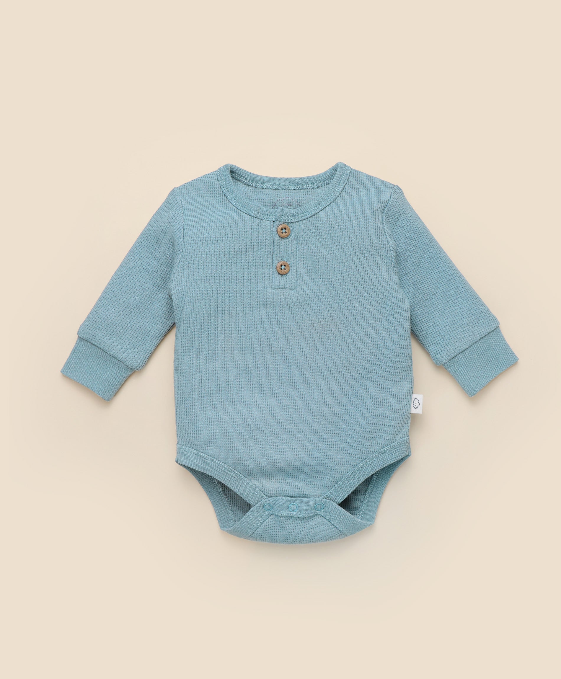 Waffle Long Sleeve Baby Bodysuit - Dusk Blue Lummi in Colour Babywear