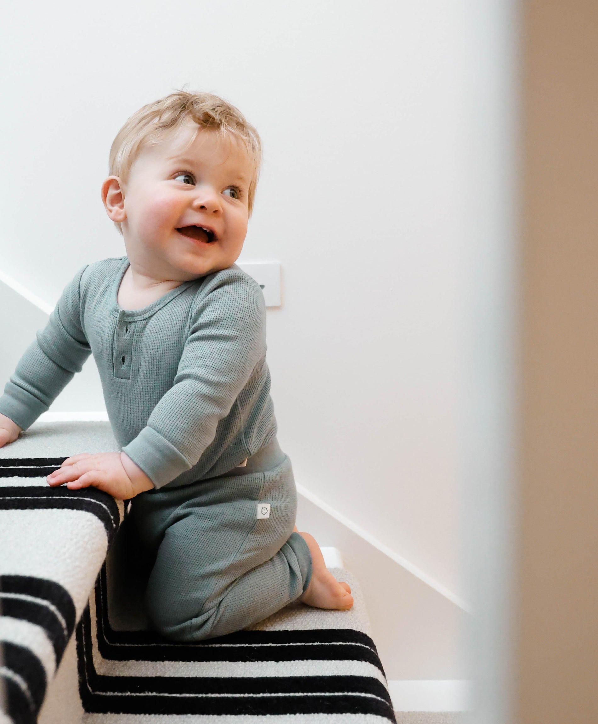 Waffle Long Sleeve Baby Bodysuit - Dusk Blue Lummi in Colour Babywear