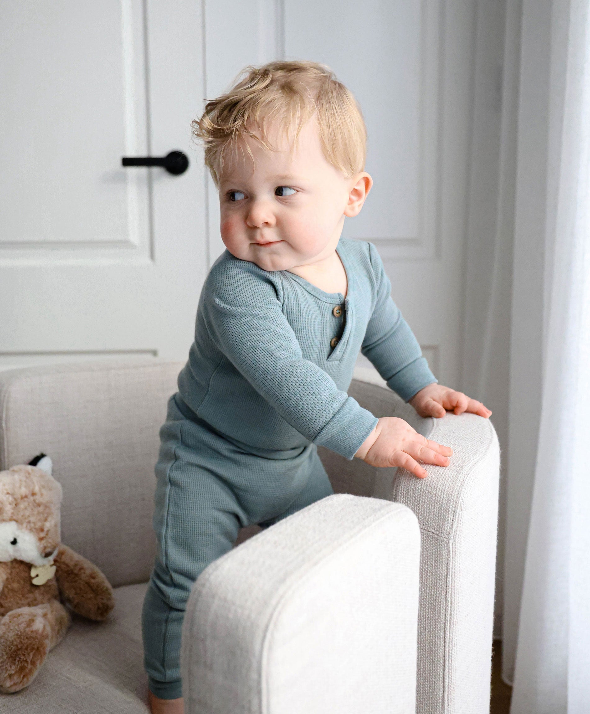 Waffle Long Sleeve Baby Bodysuit - Dusk Blue Lummi in Colour Babywear
