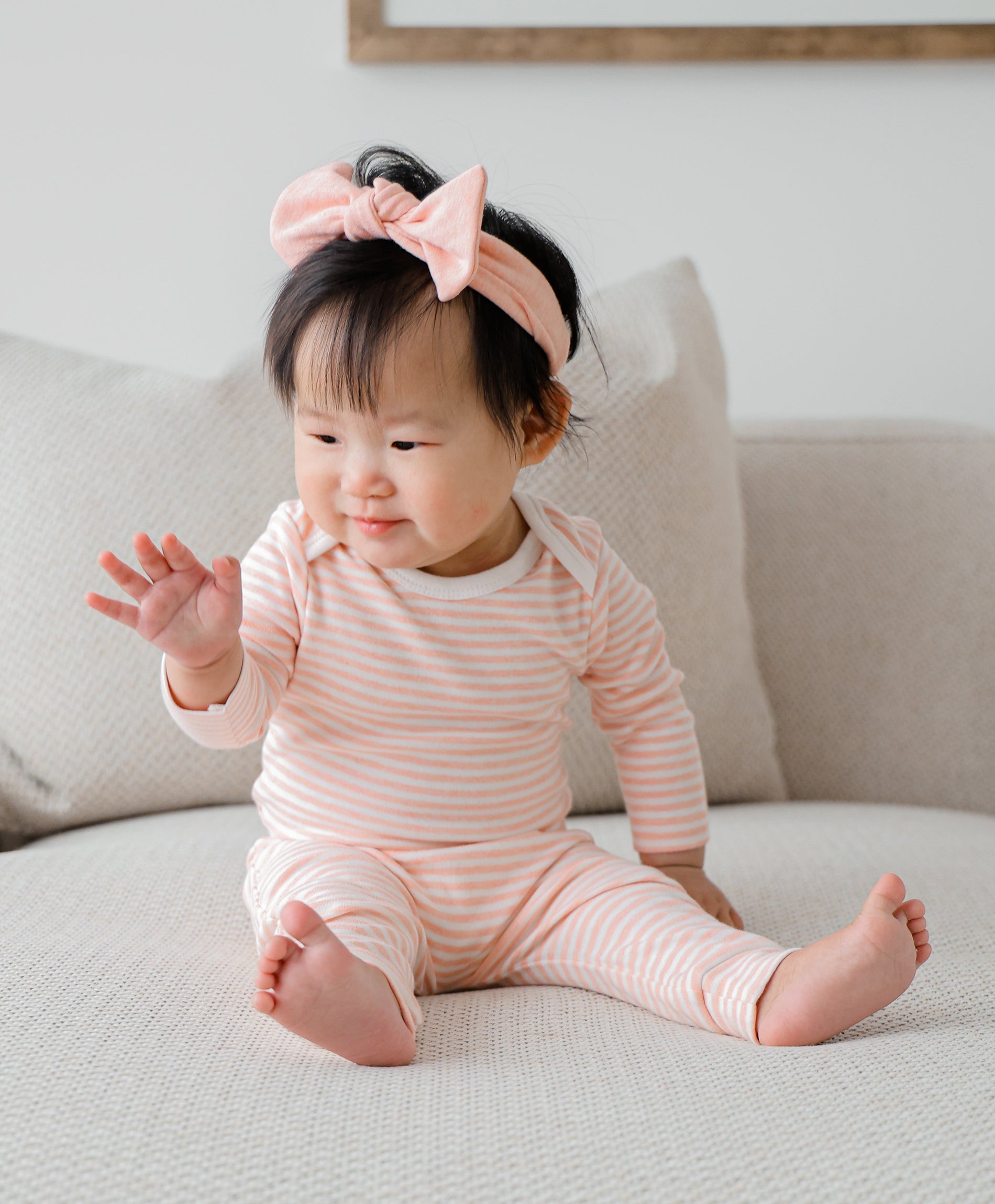 Comfy Baby Long Sleeve Bodysuit - Heather Pink stripes Lūmmi in Colour™ Babywear