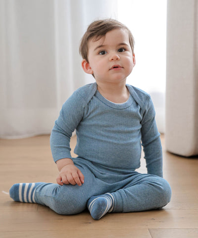 Comfy Baby Long Sleeve Bodysuit - Heather Blue Lūmmi in Colour™ Babywear