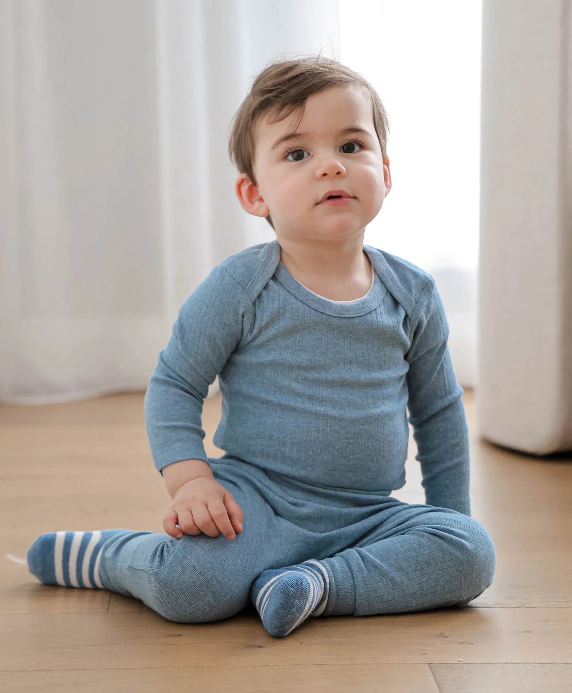 Comfy Baby Long Sleeve Bodysuit - Heather Blue Lūmmi in Colour™ Babywear