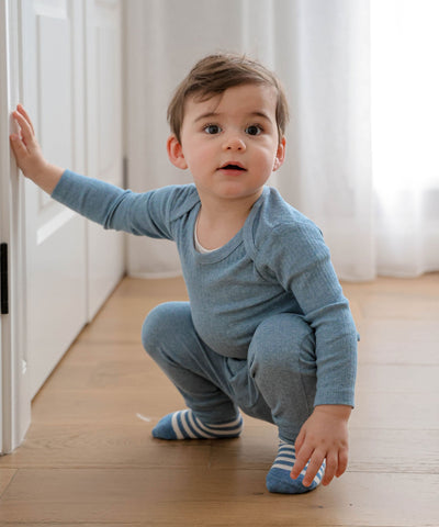 Comfy Baby Long Sleeve Bodysuit - Heather Blue Lūmmi in Colour™ Babywear