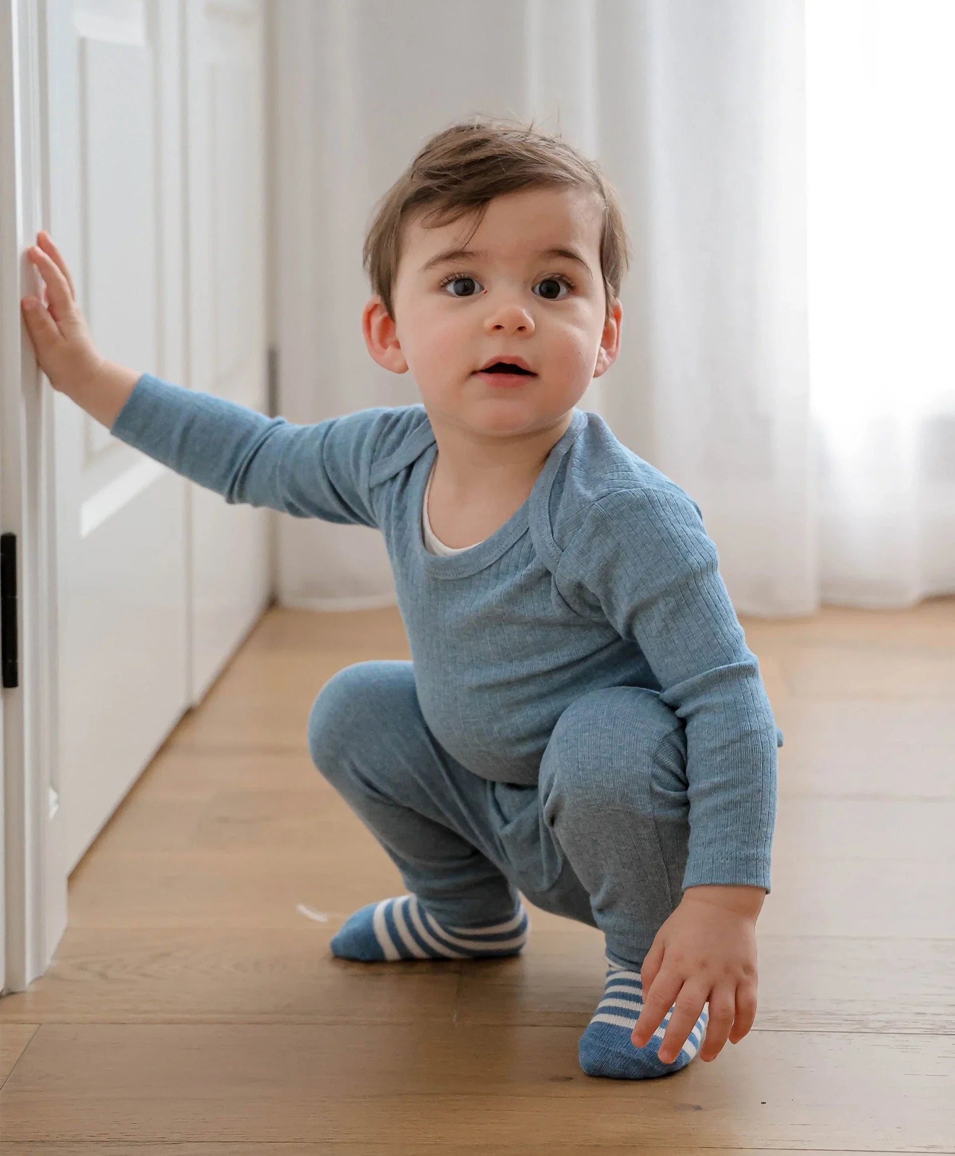 Comfy Baby Long Sleeve Bodysuit - Heather Blue Lūmmi in Colour™ Babywear