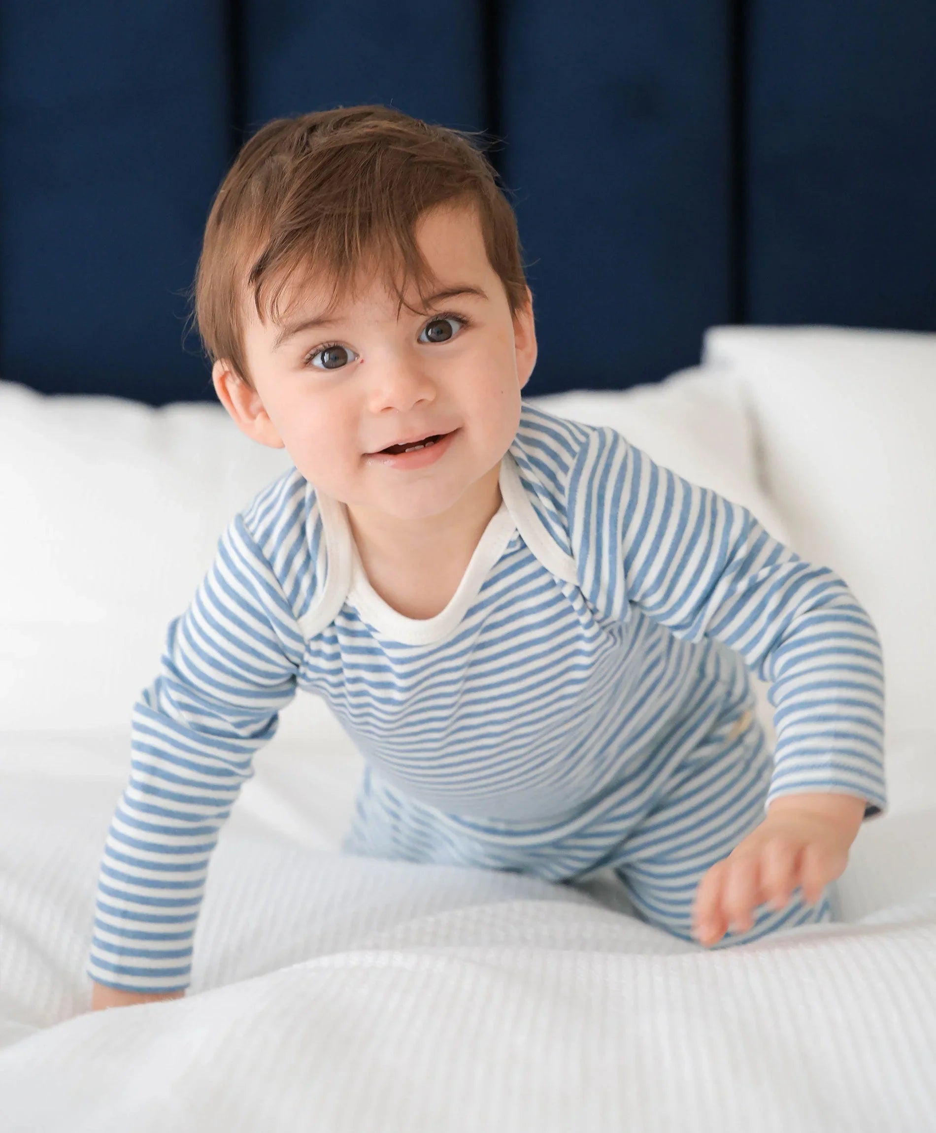 Comfy Baby Long Sleeve Bodysuit - Heather Blue stripes Lūmmi in Colour™ Babywear