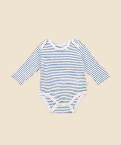 Comfy Baby Long Sleeve Bodysuit - Heather Blue stripes Lūmmi in Colour™ Babywear