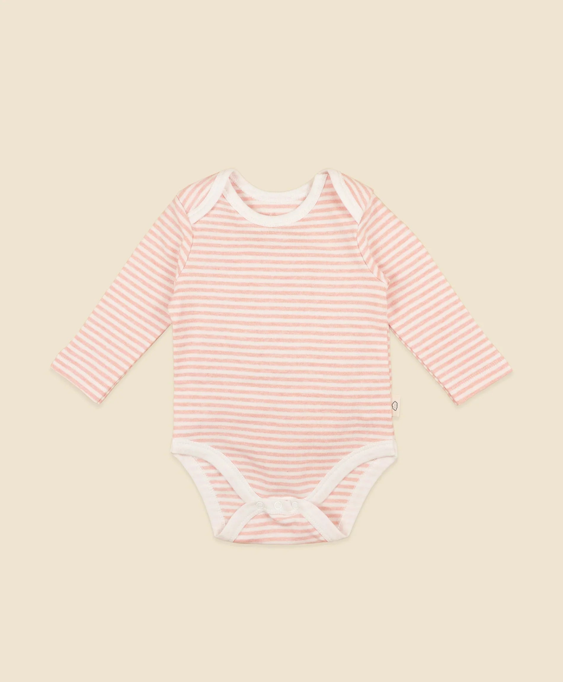 Comfy Baby Long Sleeve Bodysuit - Heather Pink stripes Lūmmi in Colour™ Babywear