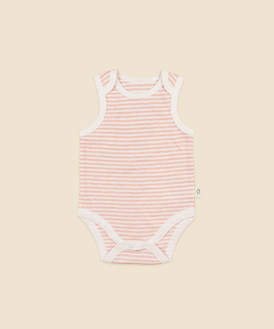 Comfy Baby Singlet Bodysuit - Heather Pink stripes Lūmmi in Colour™ Babywear