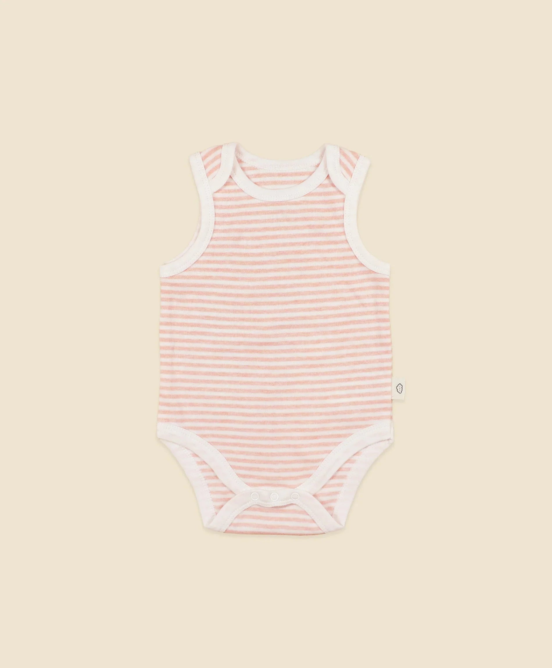 Comfy Baby Singlet Bodysuit - Heather Pink stripes Lūmmi in Colour™ Babywear