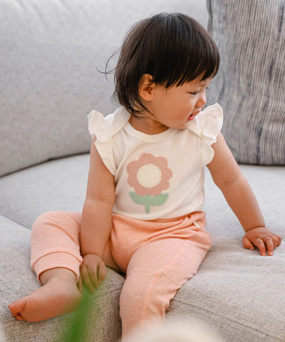 Flutter Sleeve Baby Bodysuit - Chenille flower Lūmmi in Colour™ Babywear