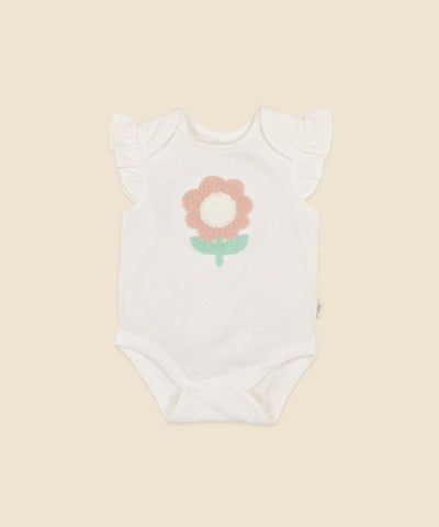 Flutter Sleeve Baby Bodysuit - Chenille flower Lūmmi in Colour™ Babywear