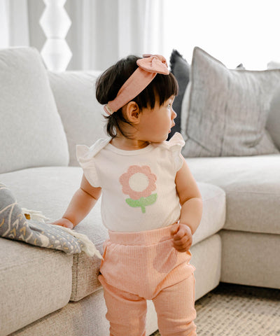 Flutter Sleeve Baby Bodysuit - Chenille flower Lūmmi in Colour™ Babywear