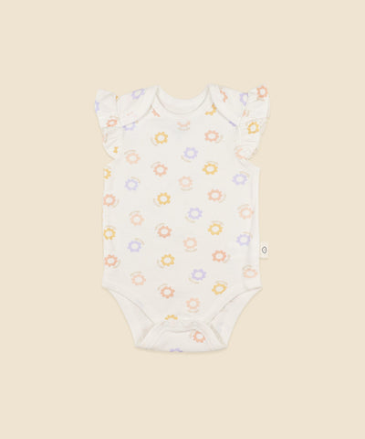 Flutter Sleeve Baby Bodysuit - Colourful flowers Lūmmi in Colour™ Babywear