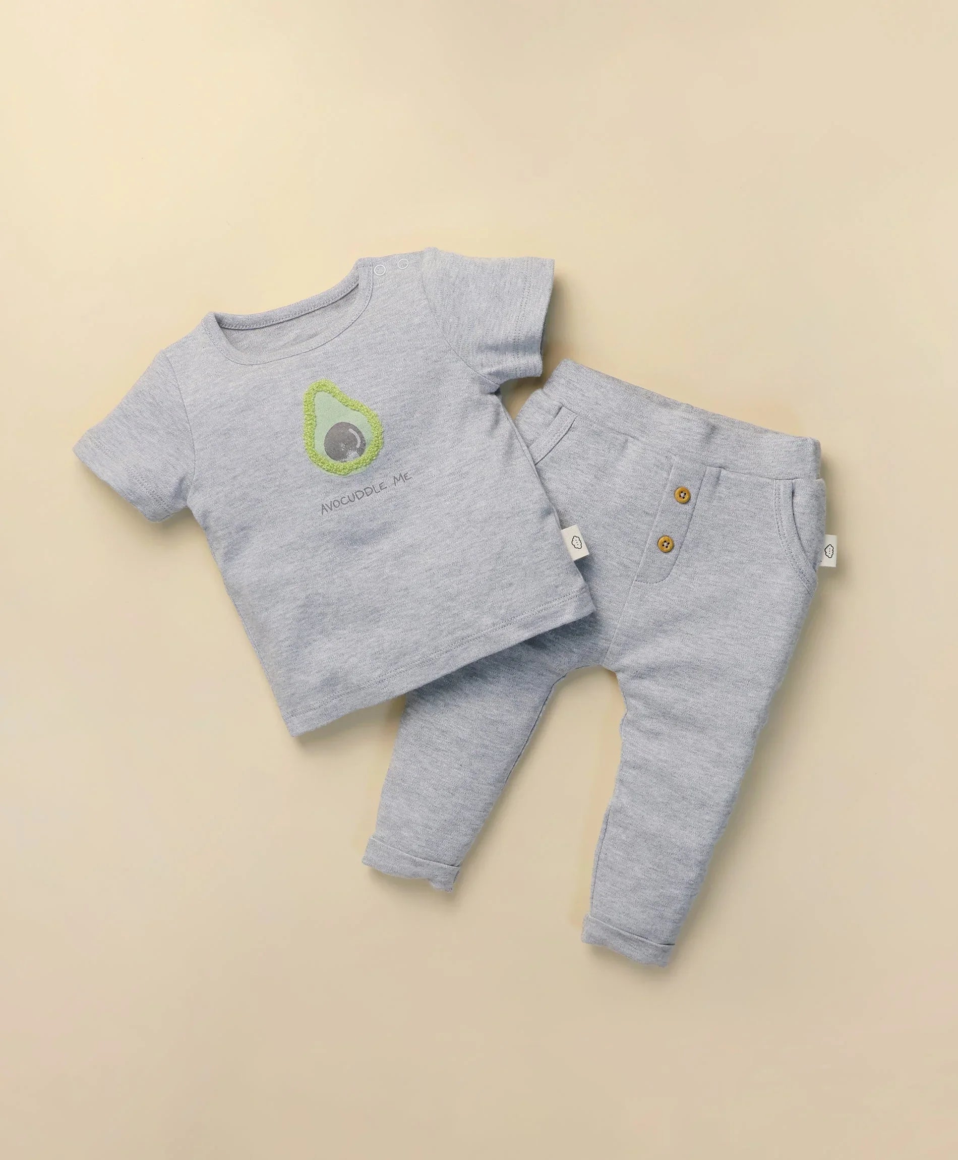 Heather Grey Baby T-Shirt - Chenille avocado Lūmmi in Colour™ Babywear