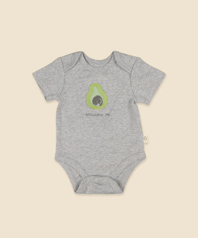 Heather Grey Short Sleeve Bodysuit - Chenille avocado Lūmmi in Colour™ Babywear