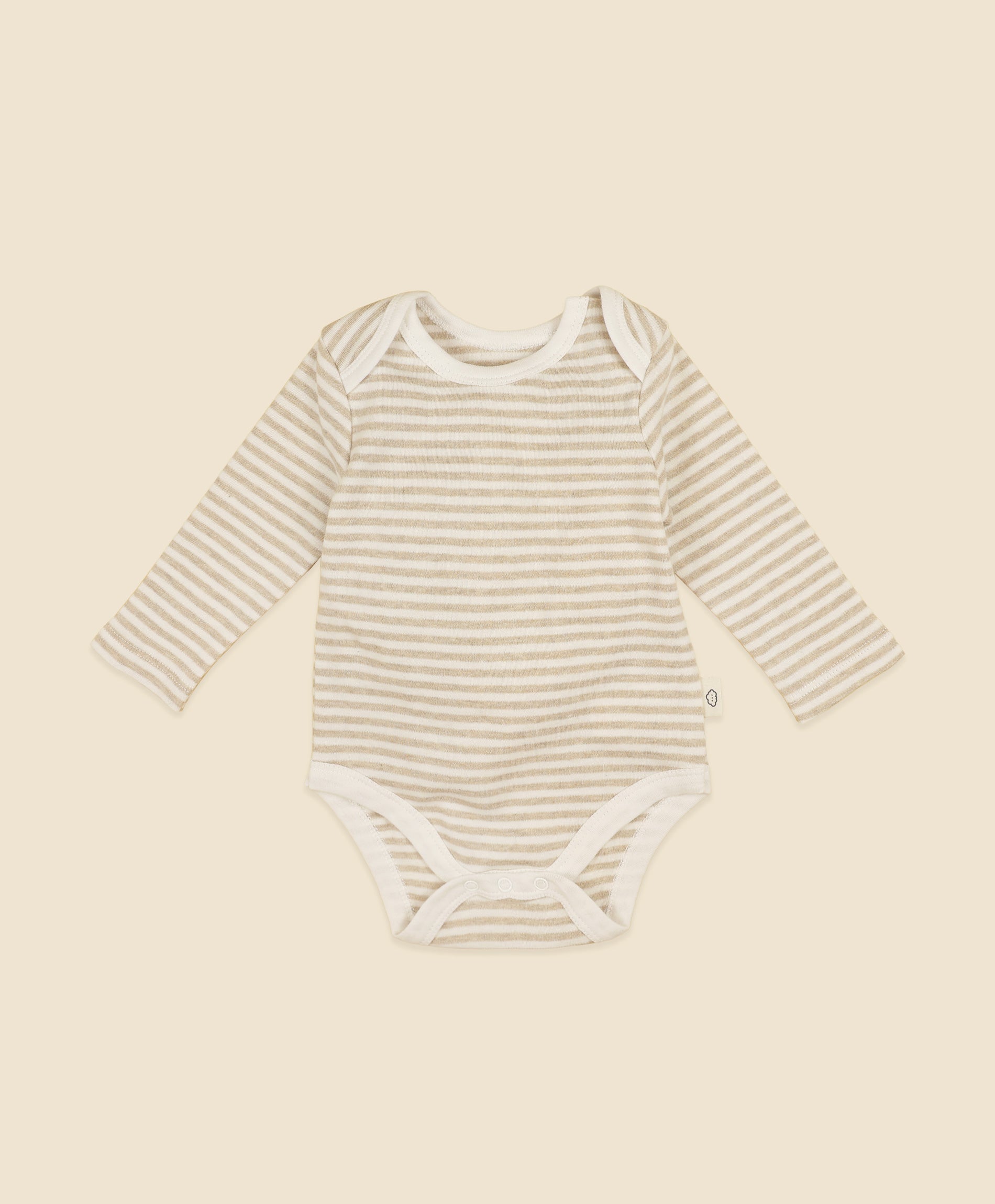 Comfy Baby Long Sleeve Bodysuit - Heather Beige stripes