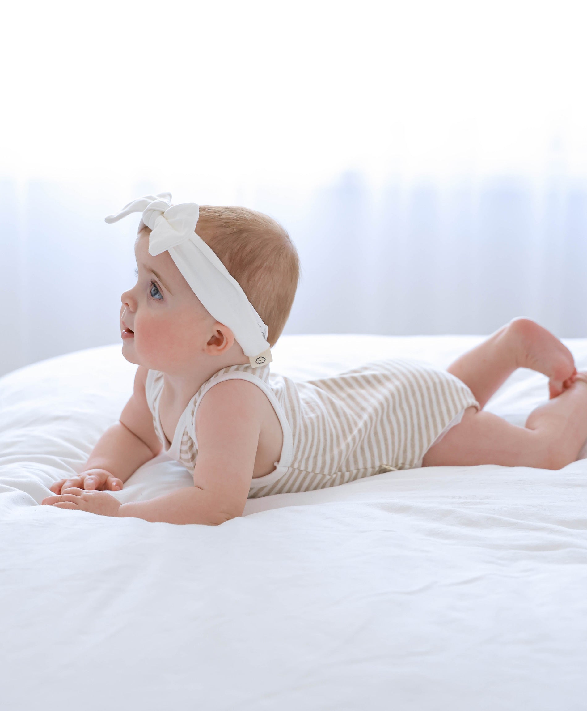 Comfy Baby Singlet Bodysuit - Heather Beige stripes