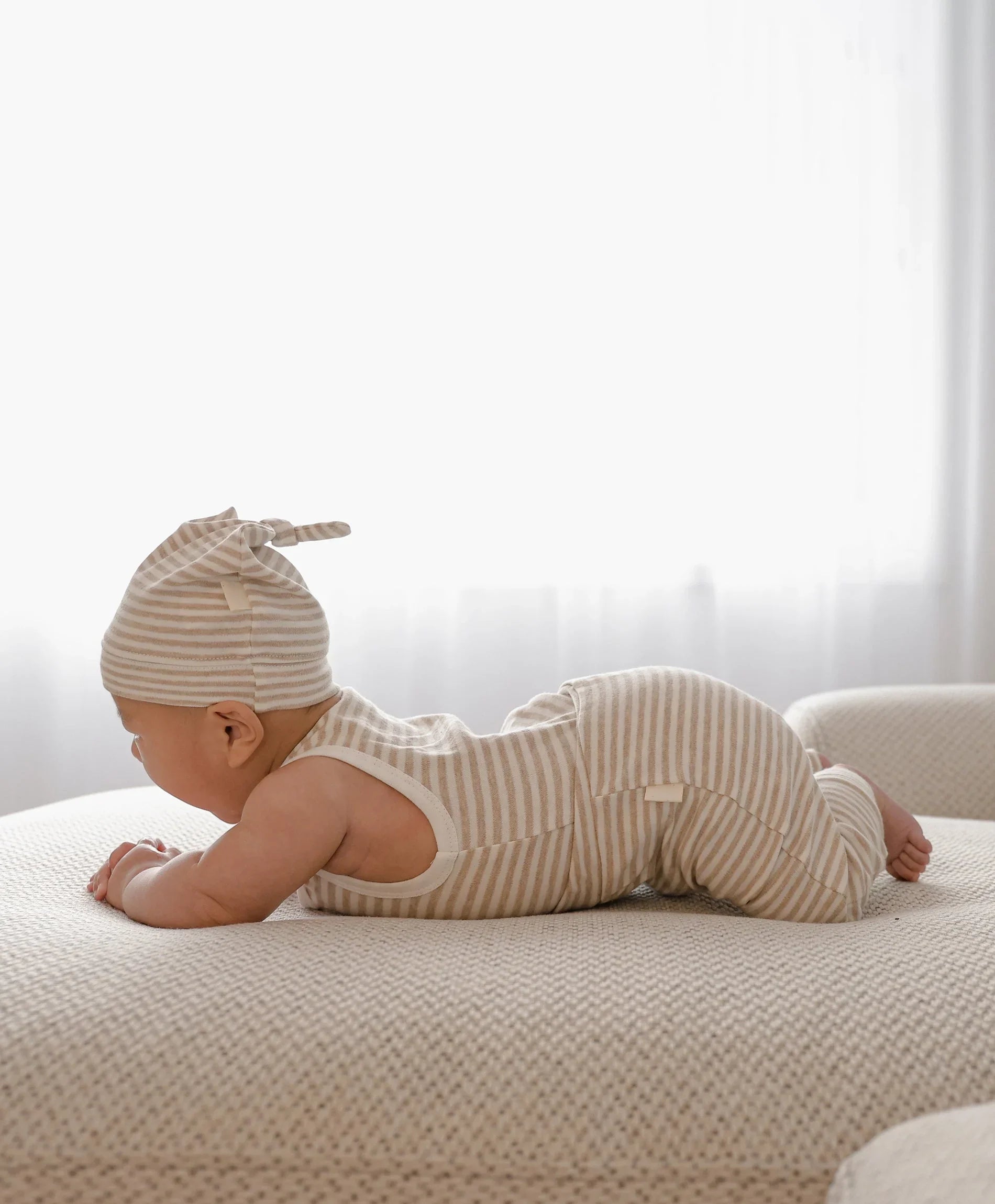 Comfy baby singlet bodysuit - Oat stripes Lummi in Colour Babywear