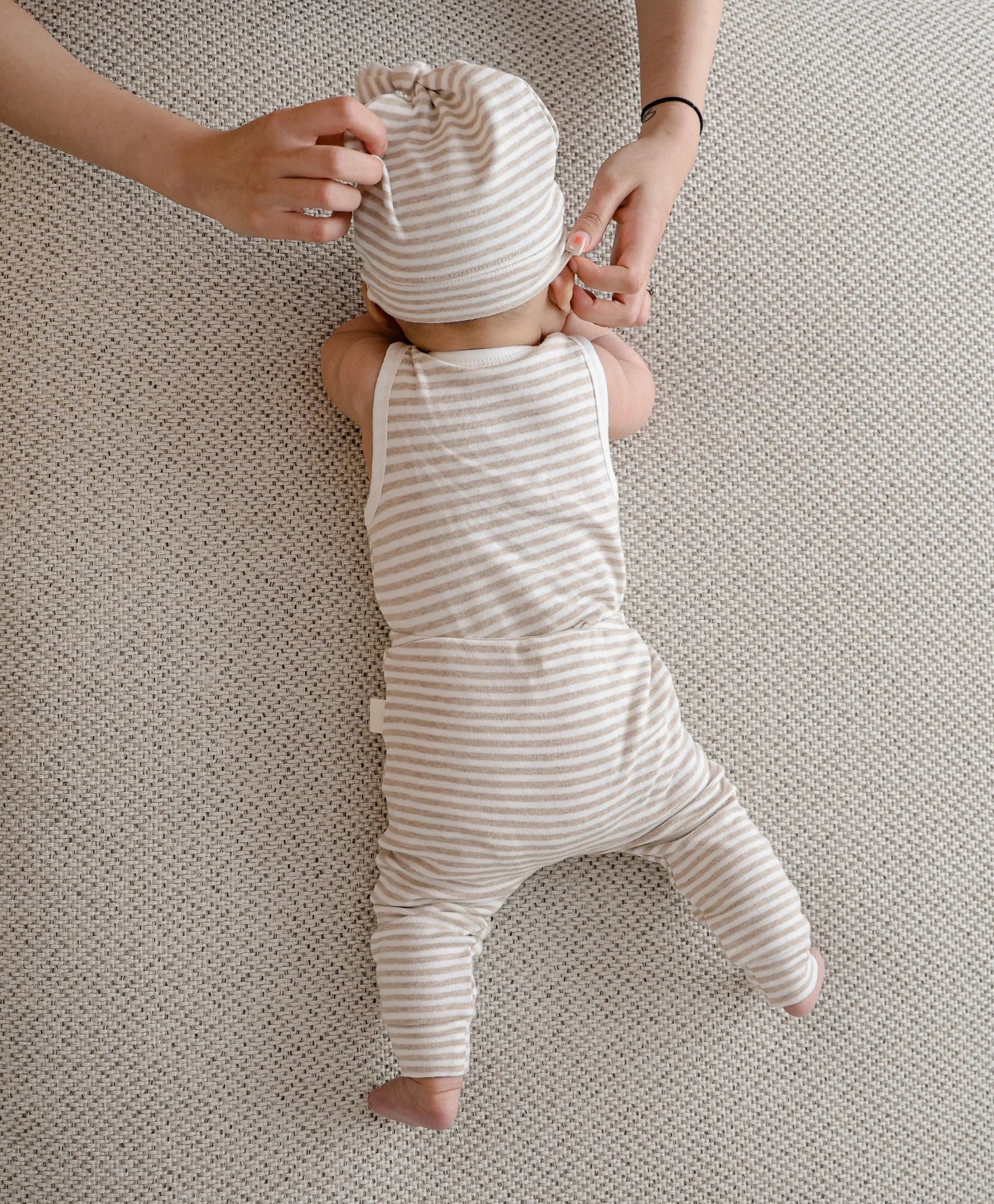 Comfy baby singlet bodysuit - Oat stripes Lummi in Colour Babywear