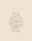 Comfy Baby Singlet Bodysuit - Heather Beige stripes