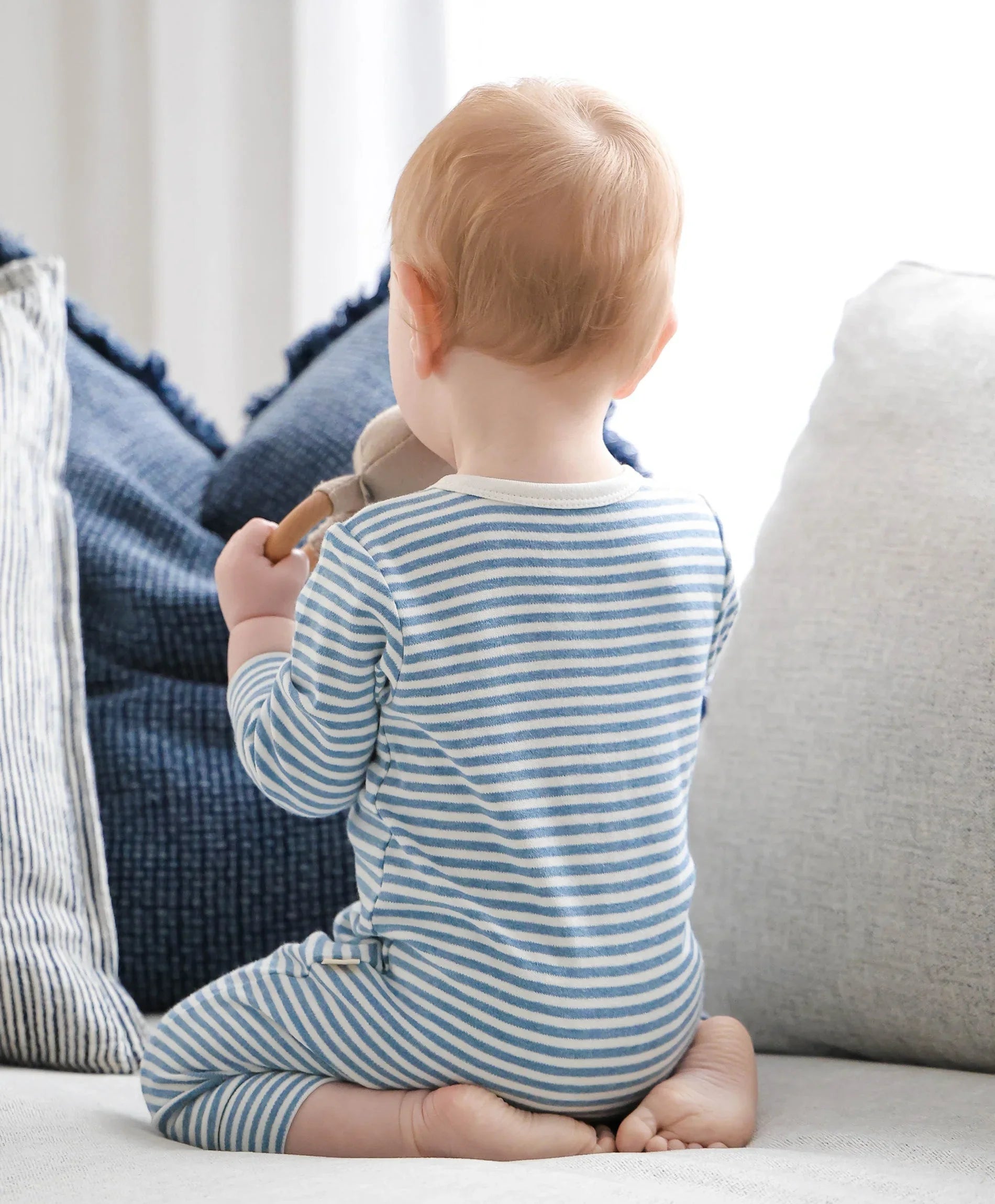 Comfy Baby Zip Growsuit - Blue stripes Lummi in Colour Babywear