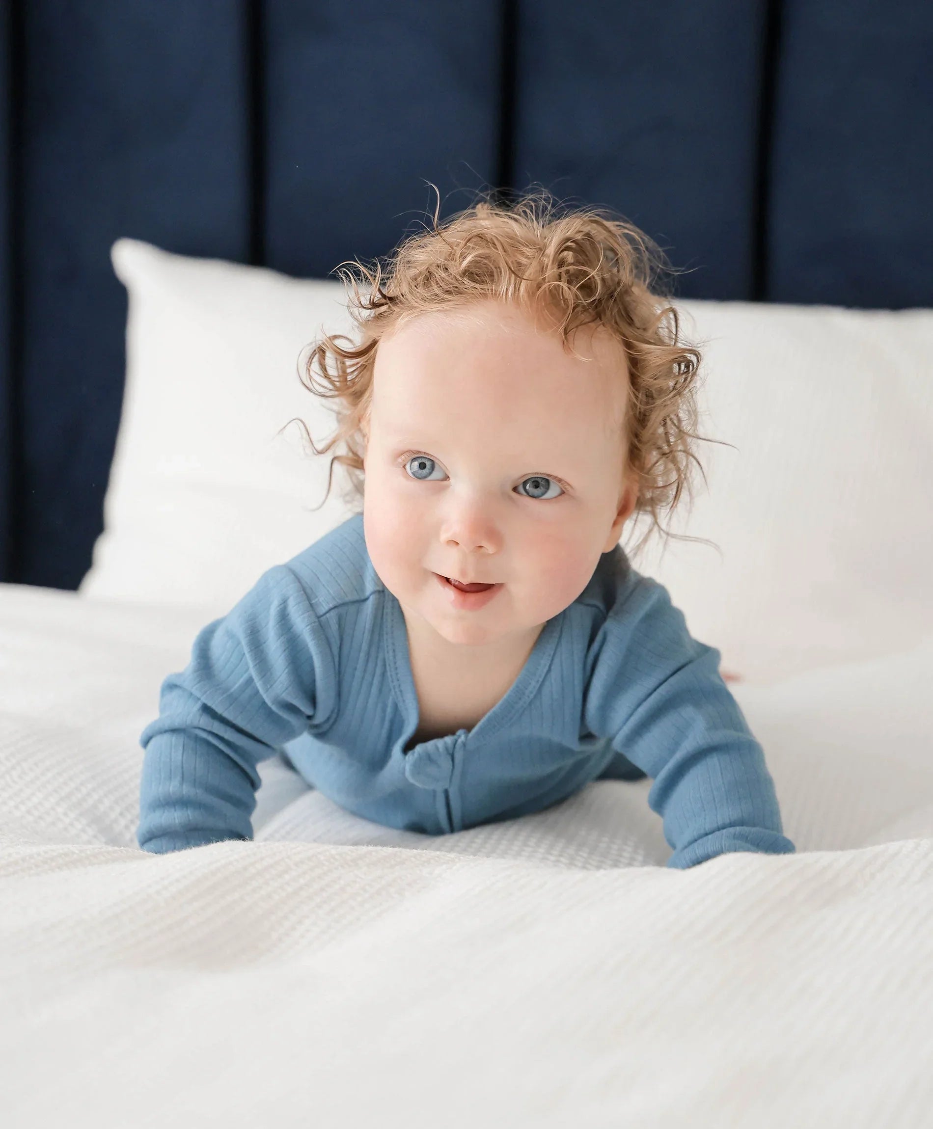 Comfy Baby Zip Growsuit - Heather Blue Lūmmi in Colour™ Babywear