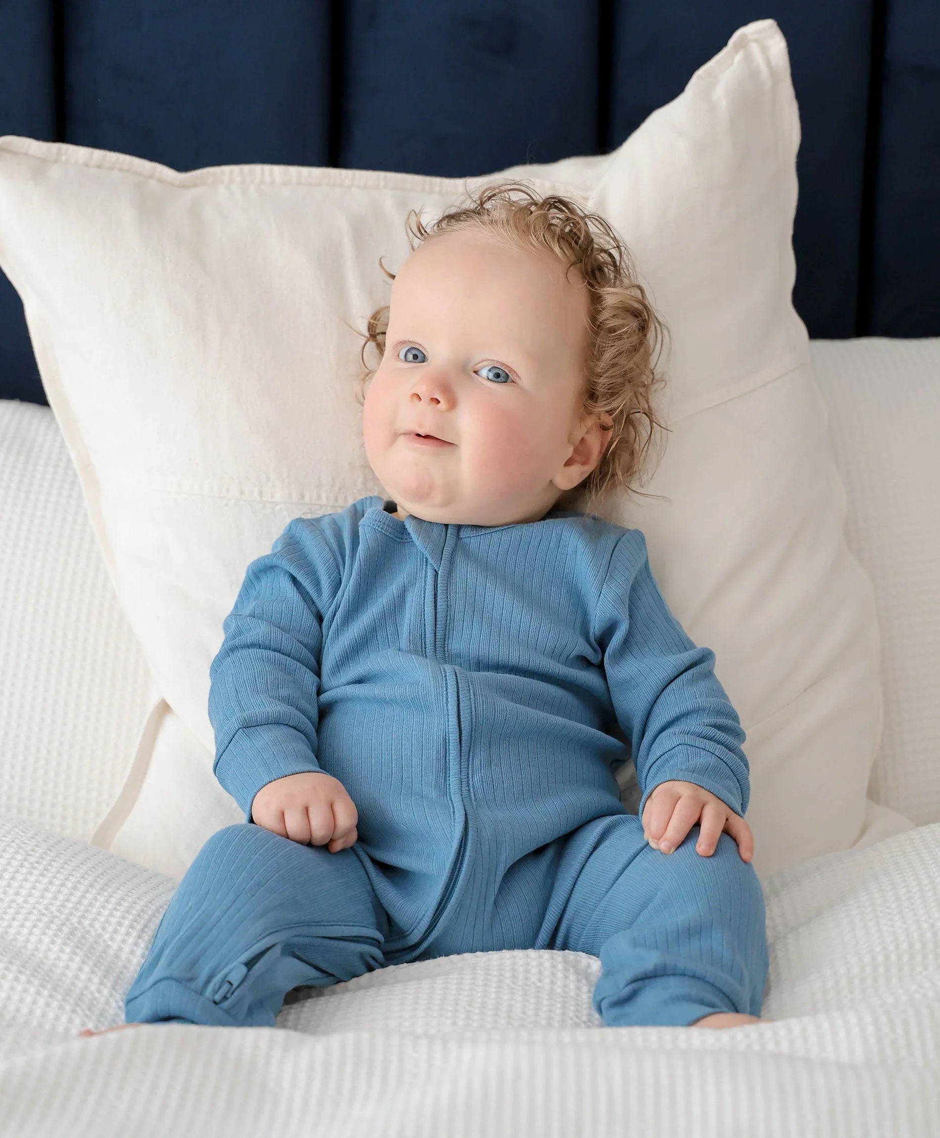 Comfy Baby Zip Growsuit - Heather Blue Lūmmi in Colour™ Babywear