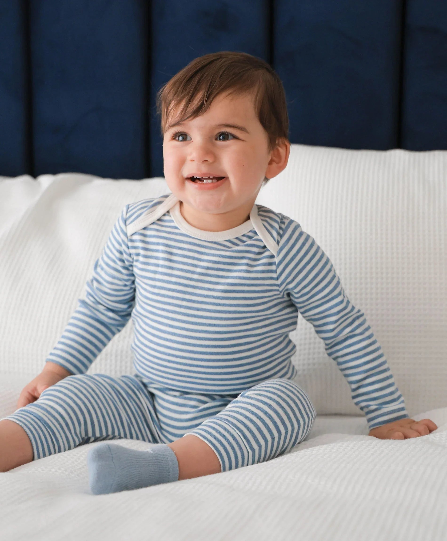 Comfy baby long sleeve bodysuit - Blue stripes Lummi in Colour Babywear