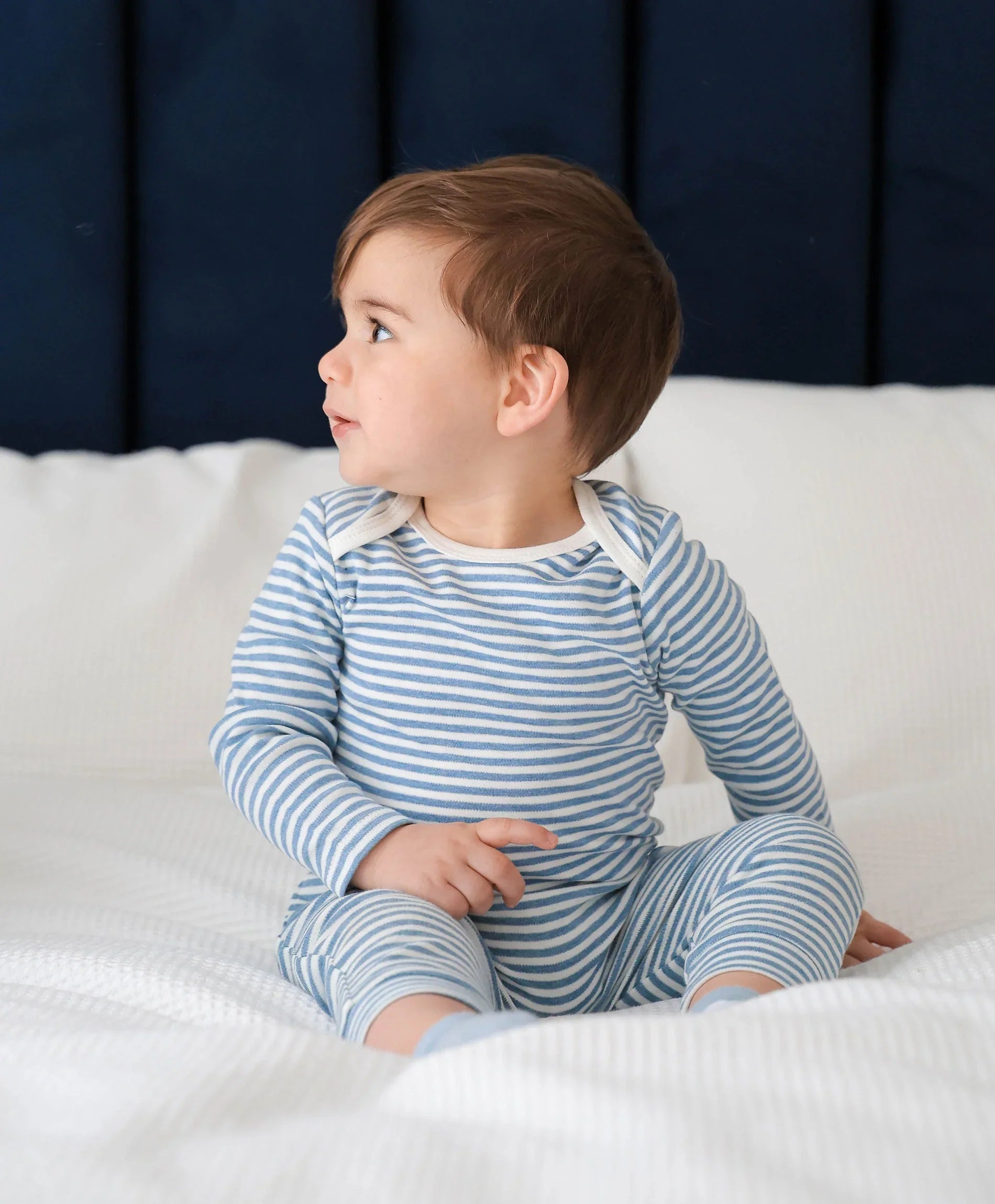 Comfy baby long sleeve bodysuit - Blue stripes Lummi in Colour Babywear