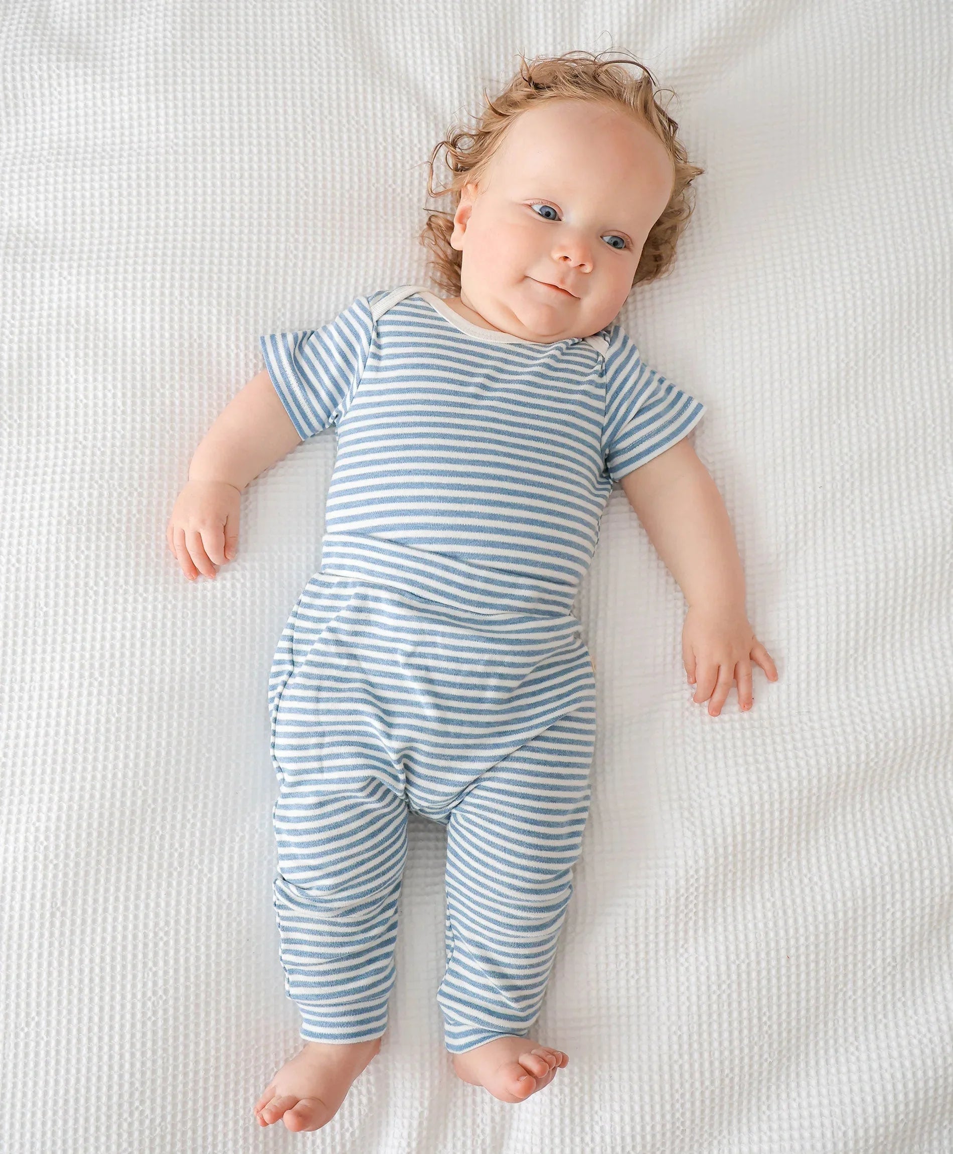 Comfy baby short sleeve bodysuit - Blue stripes Lummi in Colour Babywear