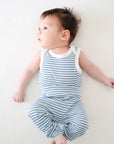 Comfy baby singlet bodysuit - Blue stripes