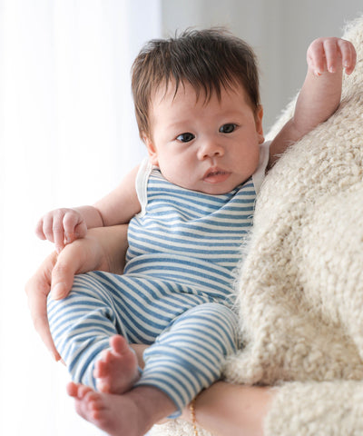 Comfy baby singlet bodysuit - Blue stripes Lummi in Colour Babywear