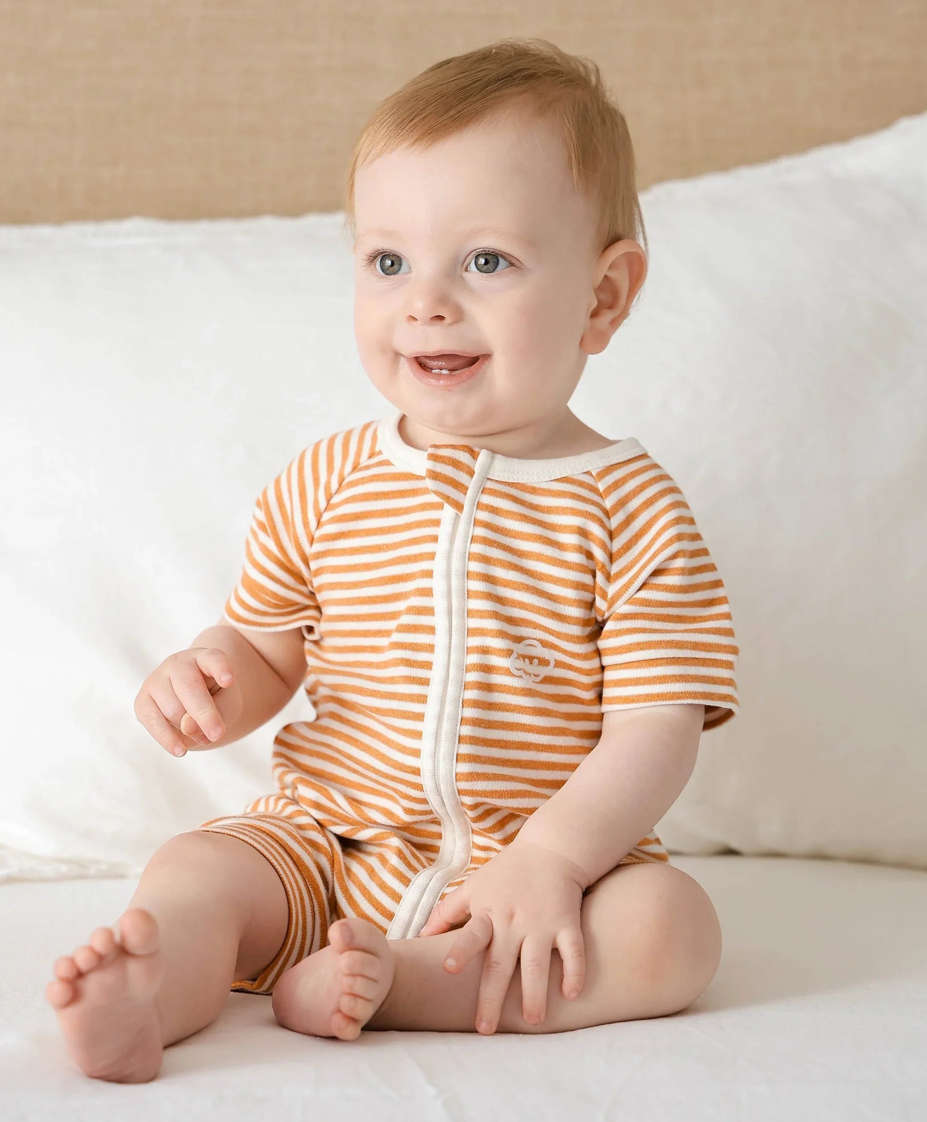 Comfy baby zip romper - Caramel stripes Lummi in Colour Babywear