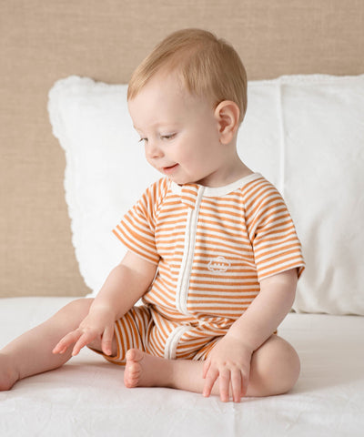Comfy baby zip romper - Caramel stripes Lummi in Colour Babywear