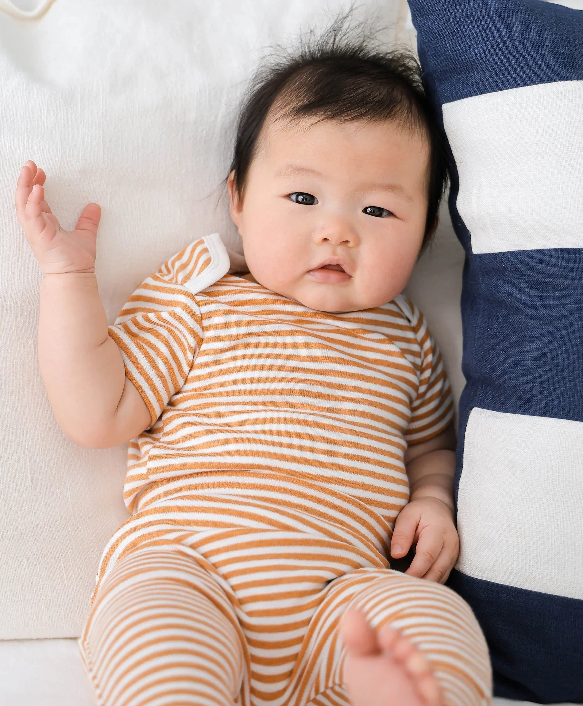 Comfy baby short sleeve bodysuit - Caramel stripes Lummi in Colour Babywear
